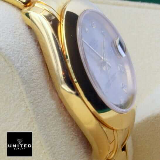 Rolex PearlMaster Gold Diamond 81208 Replica side view in the box