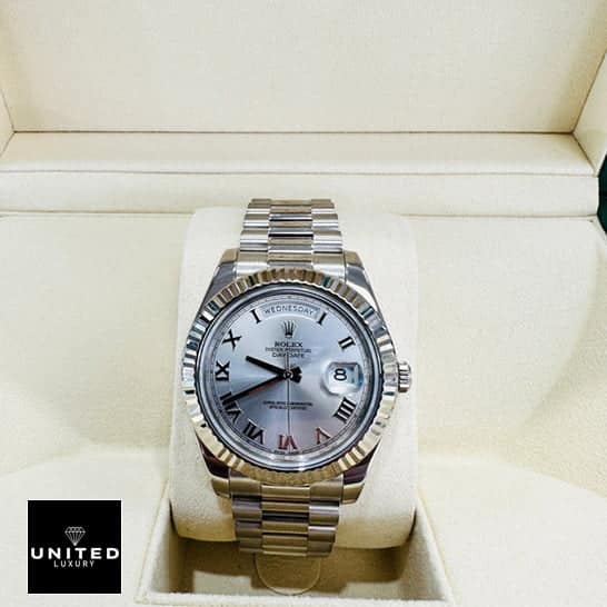 Rolex Day-Date II 218239 Grey Roman Dial Replica 1 Rolex Rhodium 41 Replicaa1s