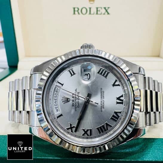 Rolex Day-Date II 218239 Grey Roman Dial Replica 6 Rolex Rhodium 41 Replicaa2s