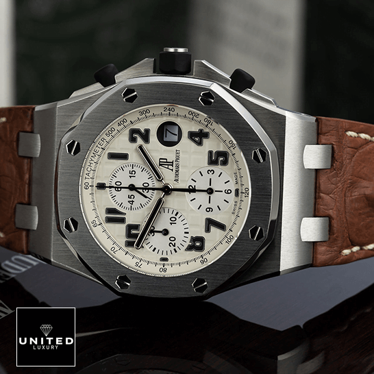 Audemars Piguet Royal Oak Whit Dial Leather Brown Bracelet Replica side view