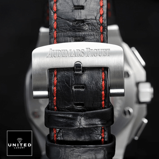 AP Shaquille Replica 4 Audemars Piguet Royal Oak Leather Black Bracelet Steel Clasp Replica black background