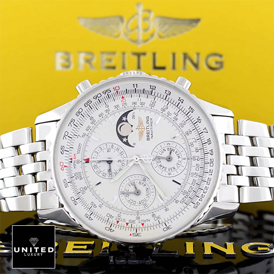 Breitling Navitimer Olympus A19340 Replica 1 Breitling Navitimer Olympus A19340 White Dial Replica yellow background