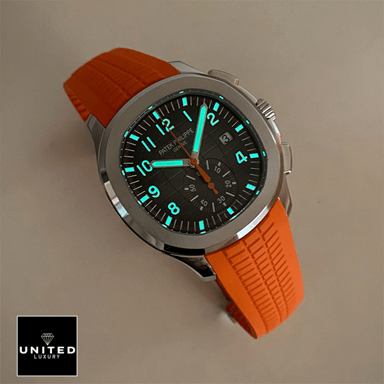 Patek Philippe Chronograph Replica 6 Patek Philippe 5968A-001 Aquanaut Orange Black Dial Replica dial phosphor