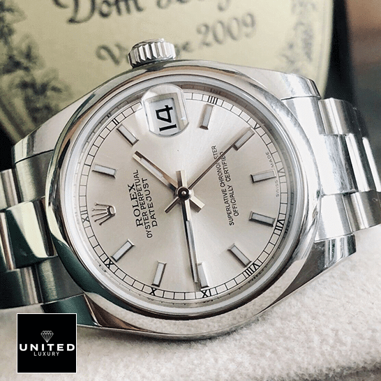 Rolex Datejust 178240 Replica 1 Rolex Datejust 178240 Silver Dial Oyster Replica on the table