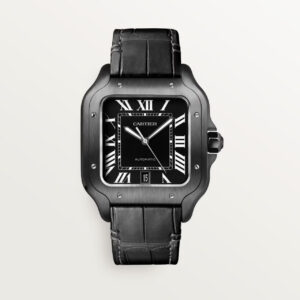 Cartier Santos de Cartier Large Model Black with Crocodile leather strap